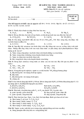 Đề 3 kiểm tra trắc nghiệm (bài số 2) năm học  2014 - 2015 môn hóa 11 (30 câu trắc nghiệm)